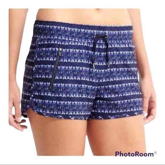 ATHLETA Blue & White Stripe Ikat Sway Shorts Drawstring Elastic Waist Geometric - Picture 1 of 8